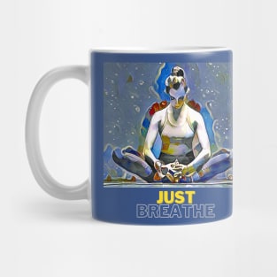 Just Breathe (yoga pose holding feet together) Mug